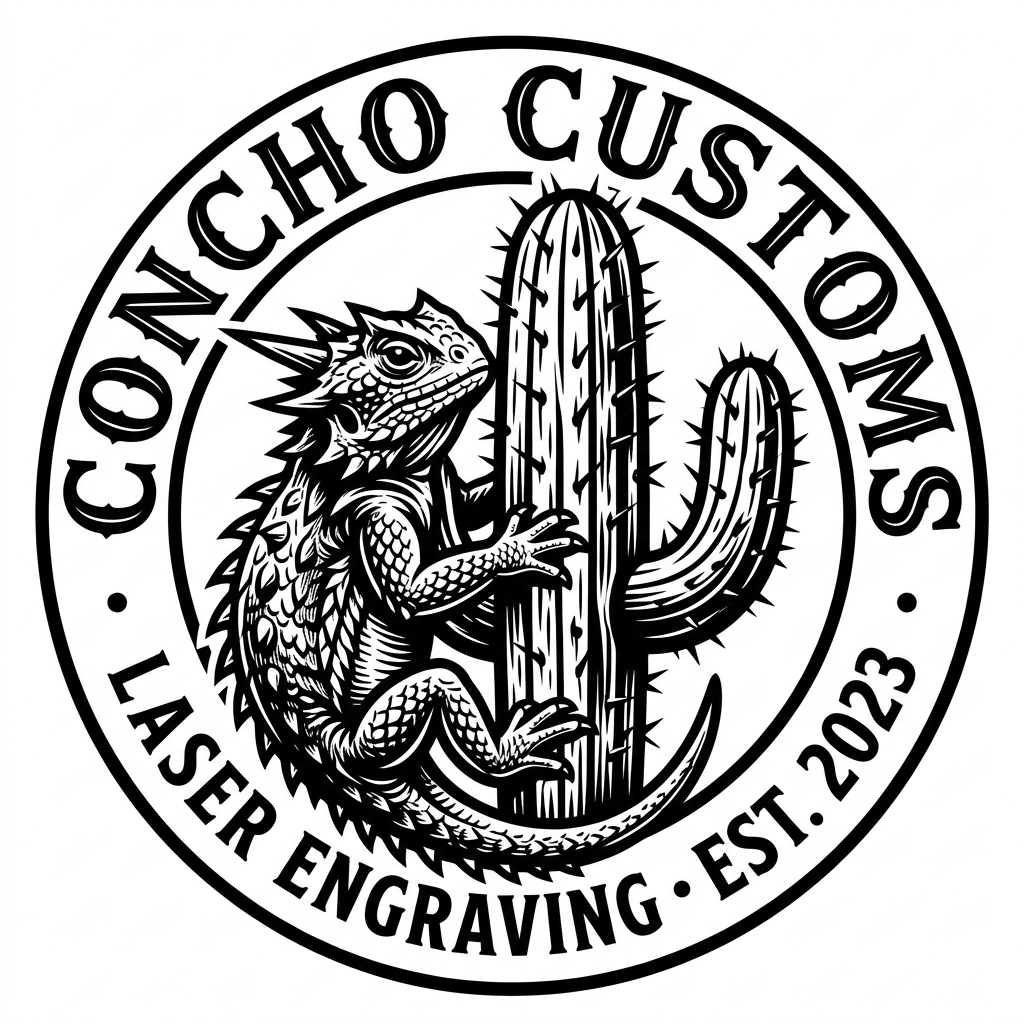 Concho Customs — Laser Engraving Est. 2023 badge logo